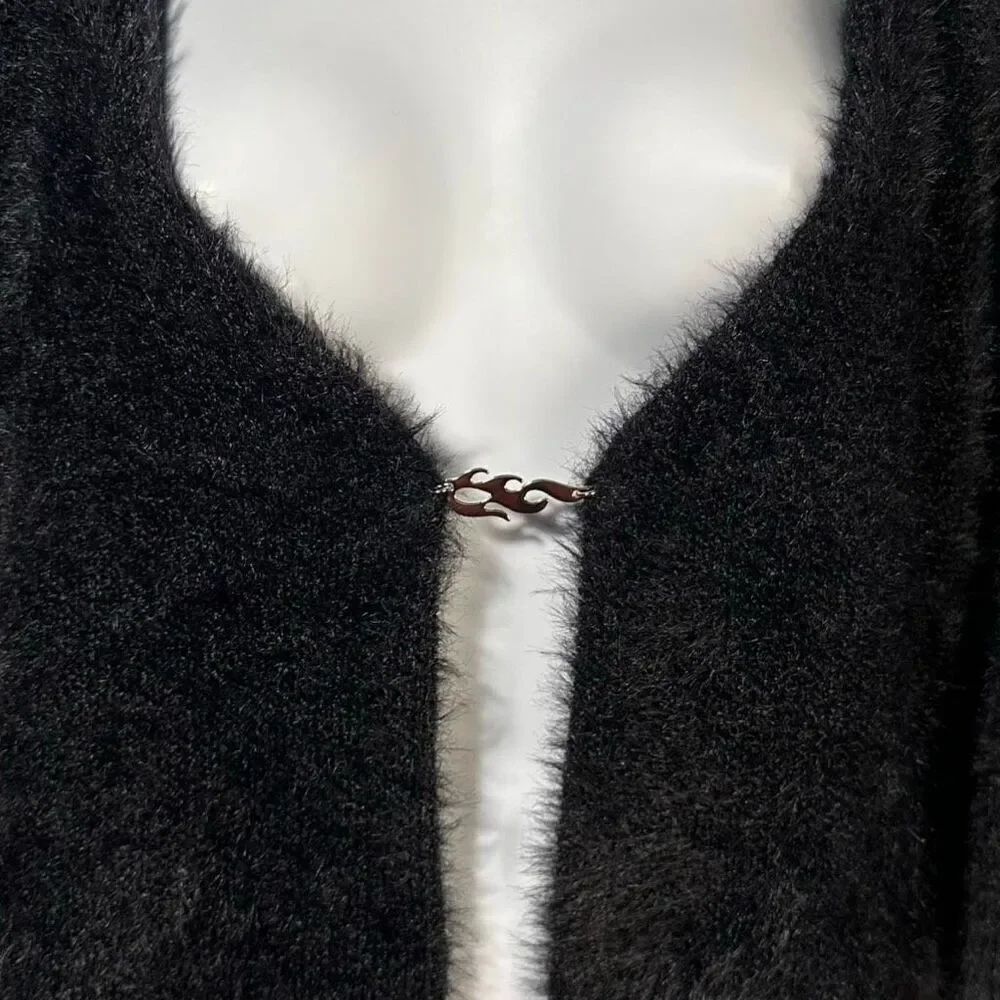 Fabletics Mini Crop Cardigan in Faux Mohair Black size L